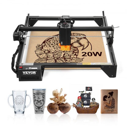 Laser Engraver, 20W Output, Laser Engraving Cutter Machine, 13.7 x 15.7 in/35 x 40 cm Working Area, 10000 mm/min Movement Speed, Compressed Spot with Eye Protection, for Wood, Certain Metal