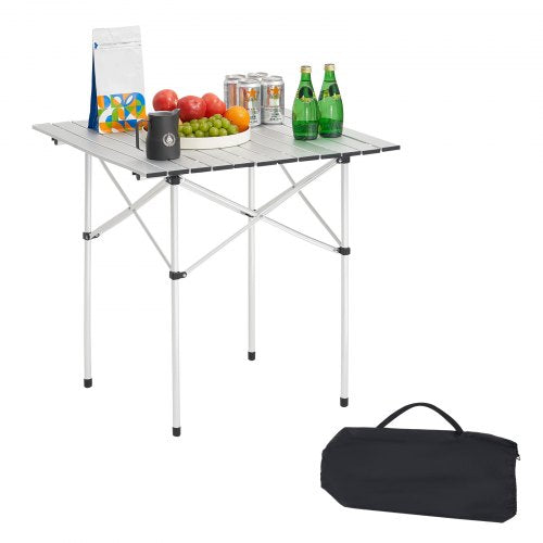 Folding Camping Table, Portable Roll Up Side Tables, Small Lightweight Aluminum Beach Table, Compact with Carry Bag, for Outdoor Cooking, Tailgating, Grilling, Picnic, Travel, Silver