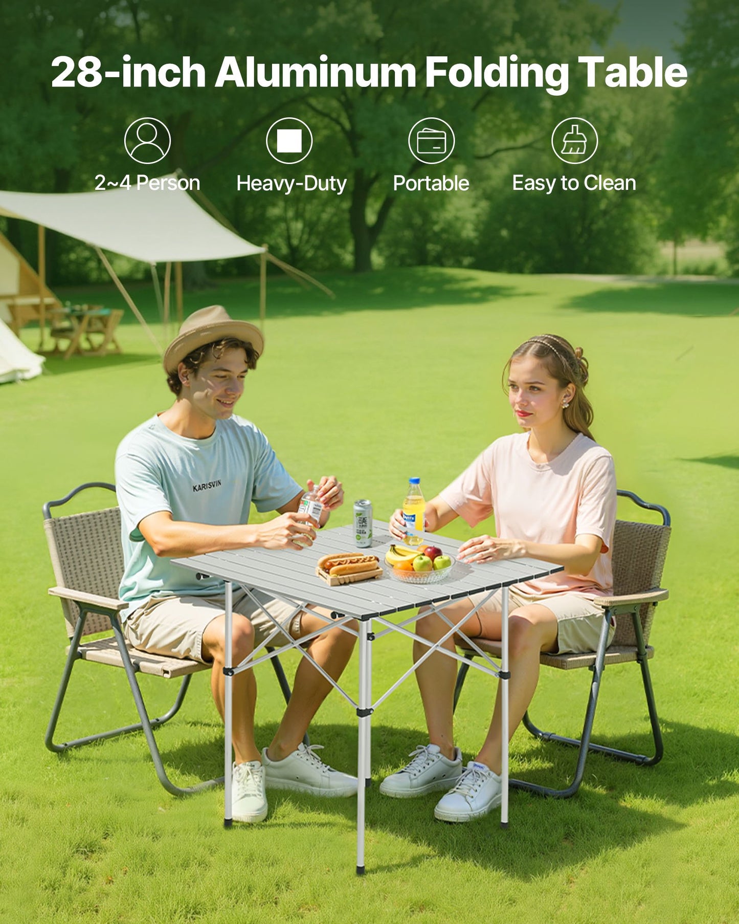 Folding Camping Table, Portable Roll Up Side Tables, Small Lightweight Aluminum Beach Table, Compact with Carry Bag, for Outdoor Cooking, Tailgating, Grilling, Picnic, Travel, Silver