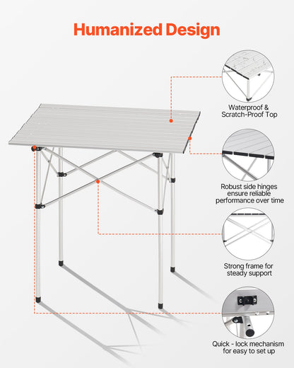 Folding Camping Table, Portable Roll Up Side Tables, Small Lightweight Aluminum Beach Table, Compact with Carry Bag, for Outdoor Cooking, Tailgating, Grilling, Picnic, Travel, Silver
