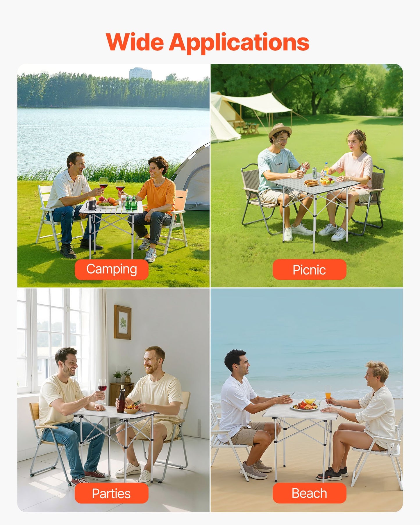 Folding Camping Table, Portable Roll Up Side Tables, Small Lightweight Aluminum Beach Table, Compact with Carry Bag, for Outdoor Cooking, Tailgating, Grilling, Picnic, Travel, Silver