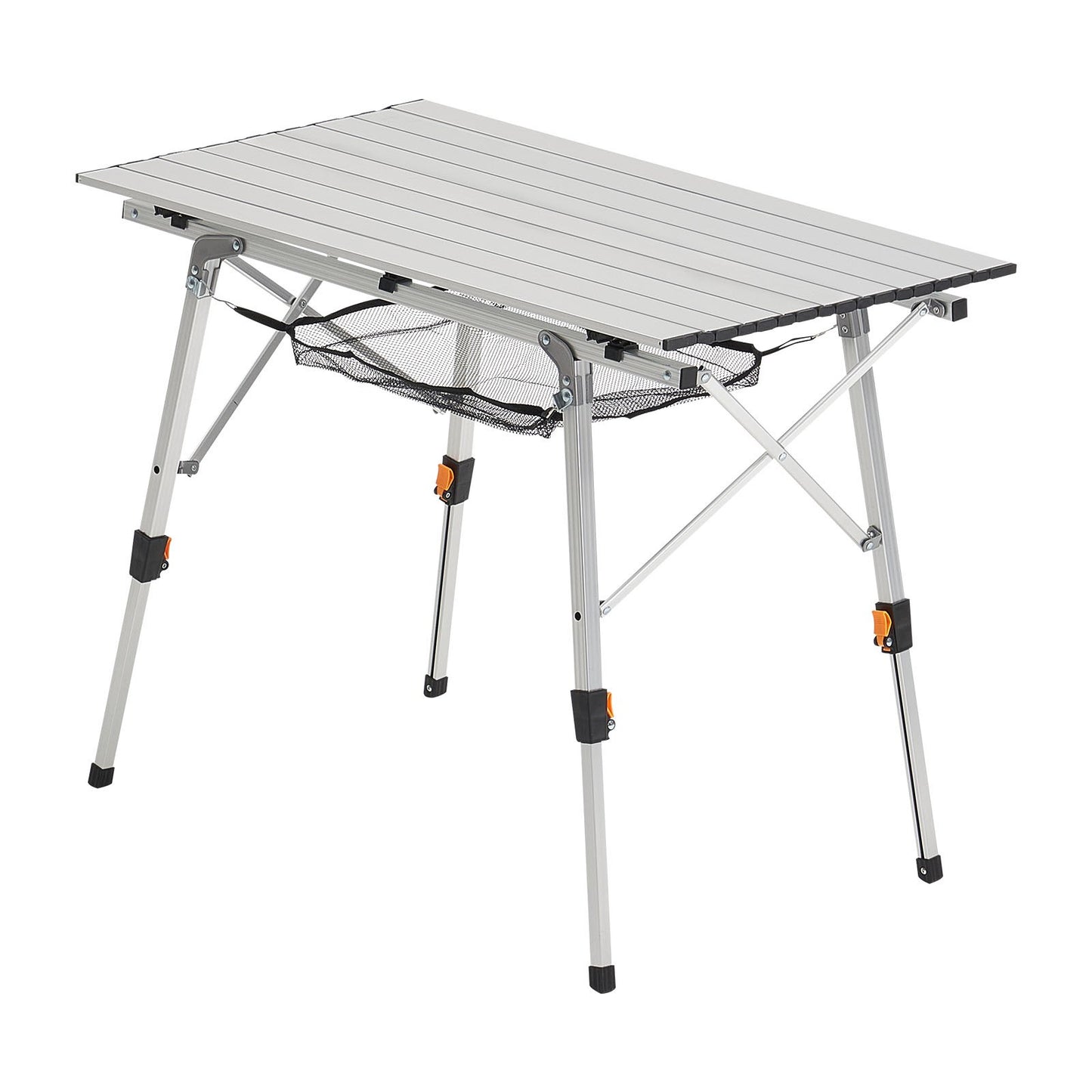 Folding Camping Table, Portable Roll Up Side Tables, Lightweight Aluminum Beach Table with Adjustable Height, Top Mesh Layer and Carry Bag, For Outdoor BBQ Tailgating Picnic, Travel, Silver
