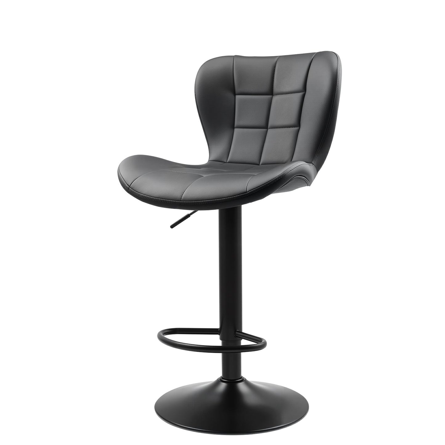 Bar Stool Set of 2, Modern PU Leather Counter Height Stools, Swivel Kitchen Barstool with Back and Footrest, Height Adjustable Armless Bar Chair, Island Barstools for Kitchen, Dining Room, Black