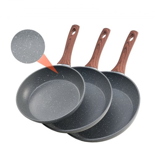 Frying Pan Skillet, Aluminum Egg Fry Pans, 3 Piece Set (250, 280, 325 mm), Nonsitck Heavy-Duty Skillets with Heat-Resistant Handle, Chef's Kitchen Cookware, for Gas, Electric, Induction, Grey