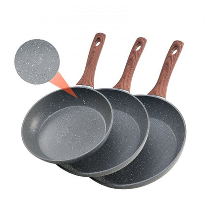 Frying Pan Skillet, Aluminum Egg Fry Pans, 3 Piece Set (250, 280, 325 mm), Nonsitck Heavy-Duty Skillets with Heat-Resistant Handle, Chef's Kitchen Cookware, for Gas, Electric, Induction, Grey