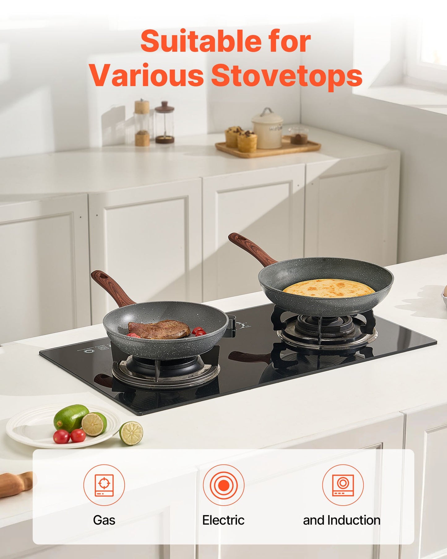 Frying Pan Skillet, Aluminum Egg Fry Pans, 3 Piece Set (250, 280, 325 mm), Nonsitck Heavy-Duty Skillets with Heat-Resistant Handle, Chef's Kitchen Cookware, for Gas, Electric, Induction, Grey