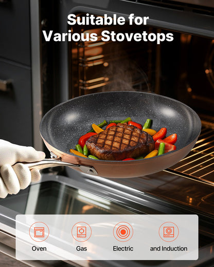 Frying Pan Skillet, Aluminum Egg Fry Pans, 3 Piece (200, 270, 300 mm), Nonsitck Ceramic Heavy-Duty Skillets with Heat-Resistant Handle, Chef's Cookware, for Oven, Gas, Electric, Induction, Grey