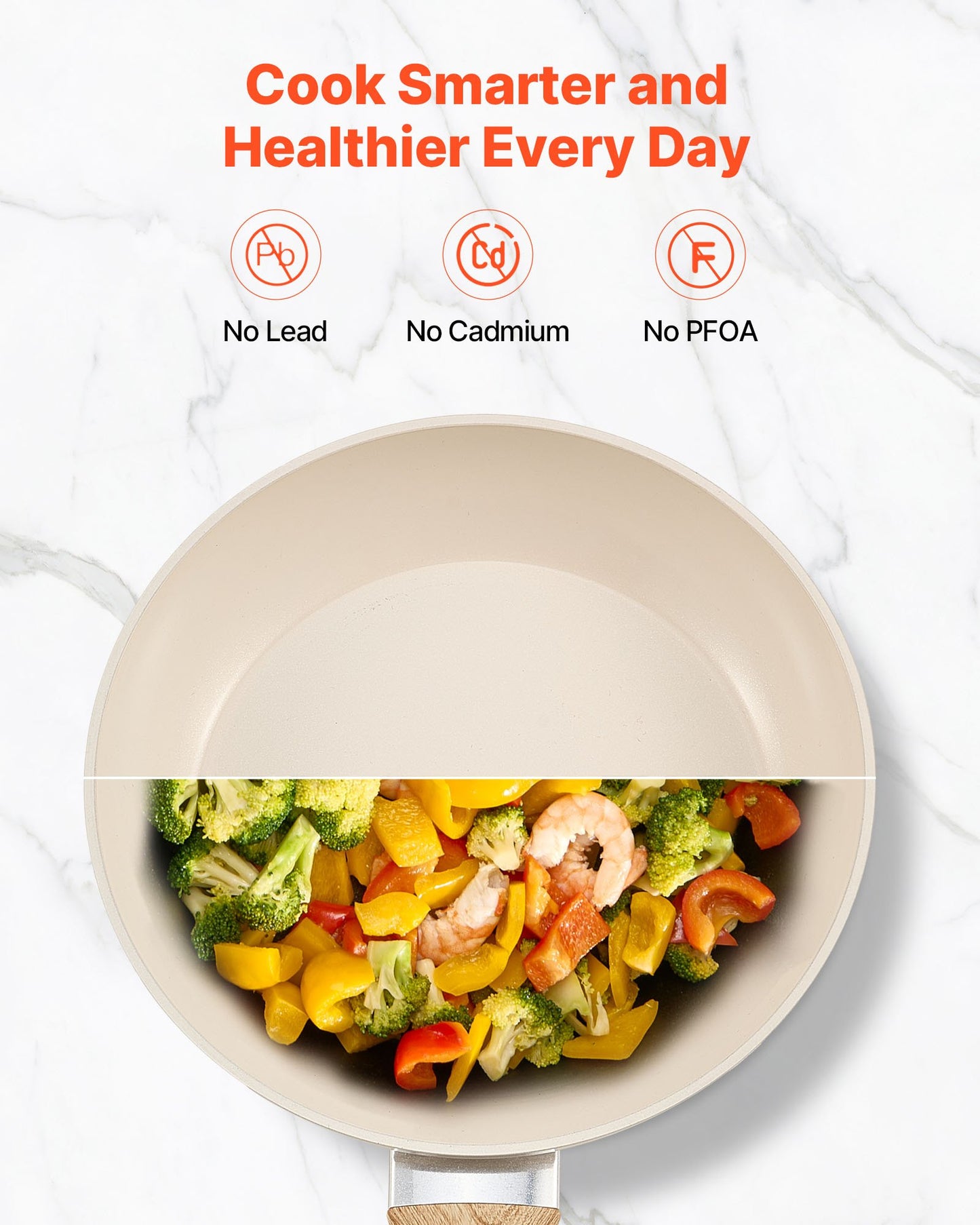 Frying Pan Skillet, Aluminum Egg Fry Pans, 3 Pcs (200, 240, 280 mm), Nonsitck Ceramic Heavy-Duty Skillets with Heat-Resistant Handle, Chef's Kitchen Cookware for Gas, Electric, Induction, Beige