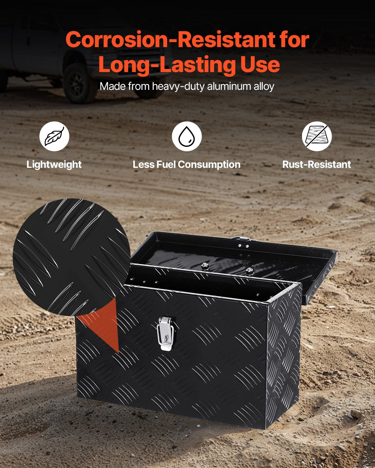 Heavy Duty Aluminum Truck Bed Tool Box, Stripes Plated Tool Box with Side Handle and Top Handle, Storage Toolbox Chest Organizer for Trailer, Pickup, RV, 16"x7.5"x10"(406x190x254mm), Black