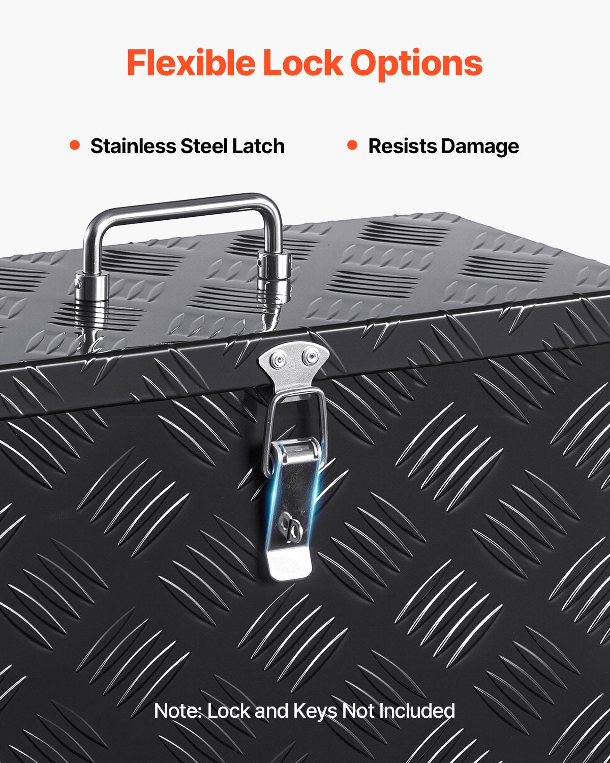 Heavy Duty Aluminum Truck Bed Tool Box, Stripes Plated Tool Box with Side Handle and Top Handle, Storage Toolbox Chest Organizer for Trailer, Pickup, RV, 16"x7.5"x10"(406x190x254mm), Black