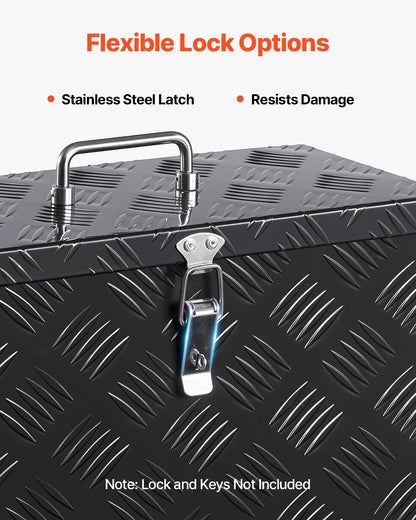 Heavy Duty Aluminum Truck Bed Tool Box, Stripes Plated Tool Box with Side Handle and Top Handle, Storage Toolbox Chest Organizer for Trailer, Pickup, RV, 16"x7.5"x10"(406x190x254mm), Black