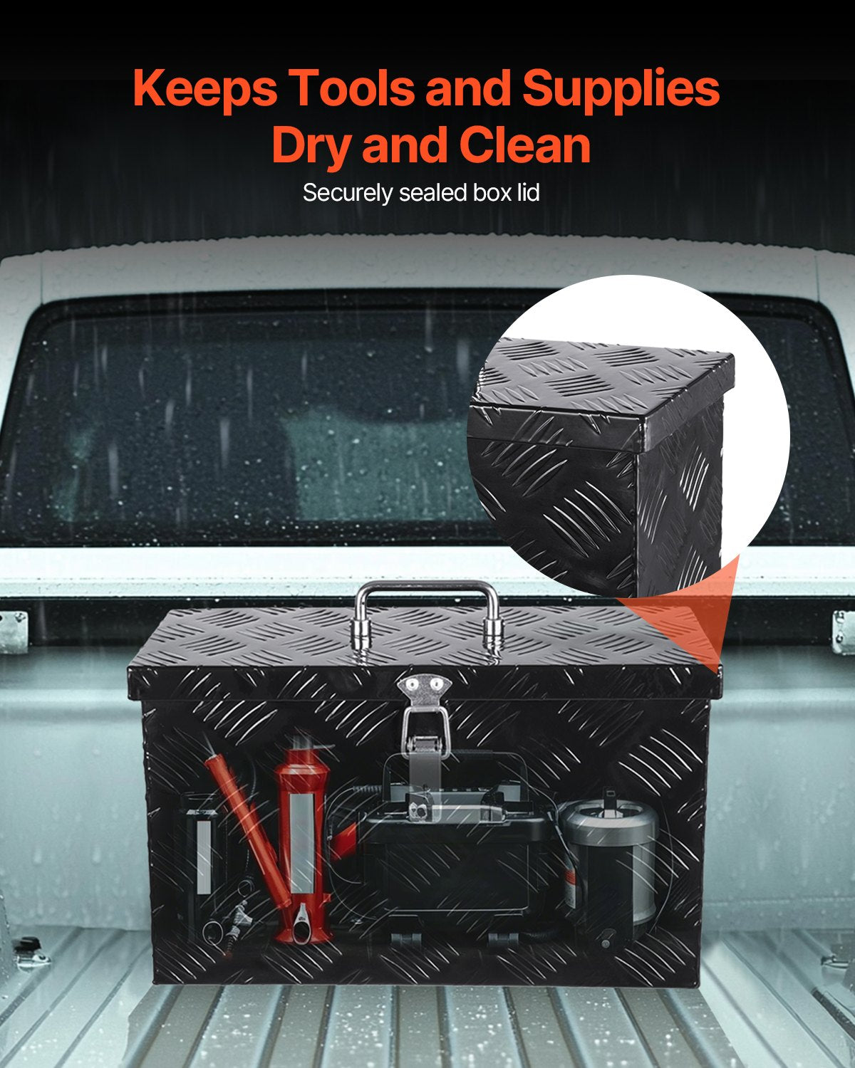 Heavy Duty Aluminum Truck Bed Tool Box, Stripes Plated Tool Box with Side Handle and Top Handle, Storage Toolbox Chest Organizer for Trailer, Pickup, RV, 16"x7.5"x10"(406x190x254mm), Black