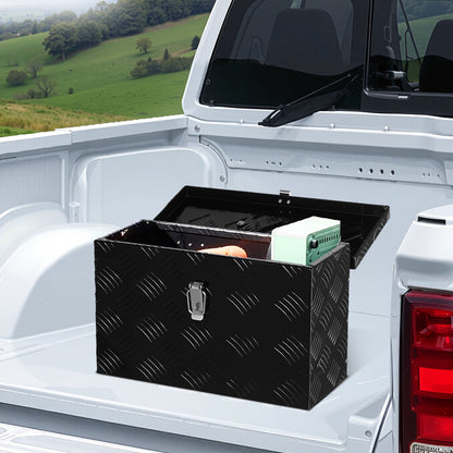 Heavy Duty Aluminum Truck Bed Tool Box, Stripes Plated Tool Box with Side Handle and Top Handle, Storage Toolbox Chest Organizer for Trailer, Pickup, RV, 16"x7.5"x10"(406x190x254mm), Black