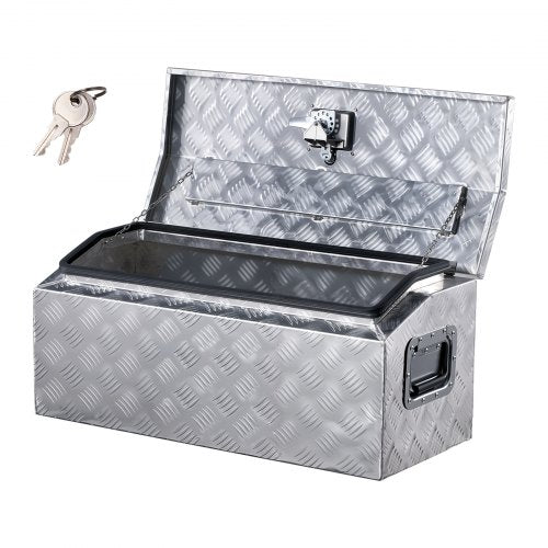 Heavy Duty Aluminum Truck Bed Tool Box, Stripes Plated Tool Box with Side Handle and T-Lock Keys, Storage Toolbox Chest Organizer for Trailer, Pickup, RV, 30"x13"x13"(762x330.2x330.2mm), Silver