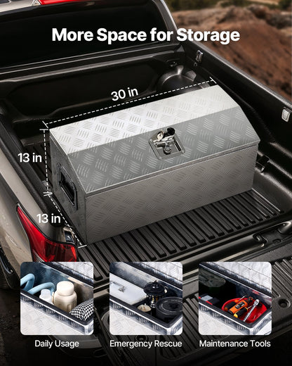 Heavy Duty Aluminum Truck Bed Tool Box, Stripes Plated Tool Box with Side Handle and T-Lock Keys, Storage Toolbox Chest Organizer for Trailer, Pickup, RV, 30"x13"x13"(762x330.2x330.2mm), Silver