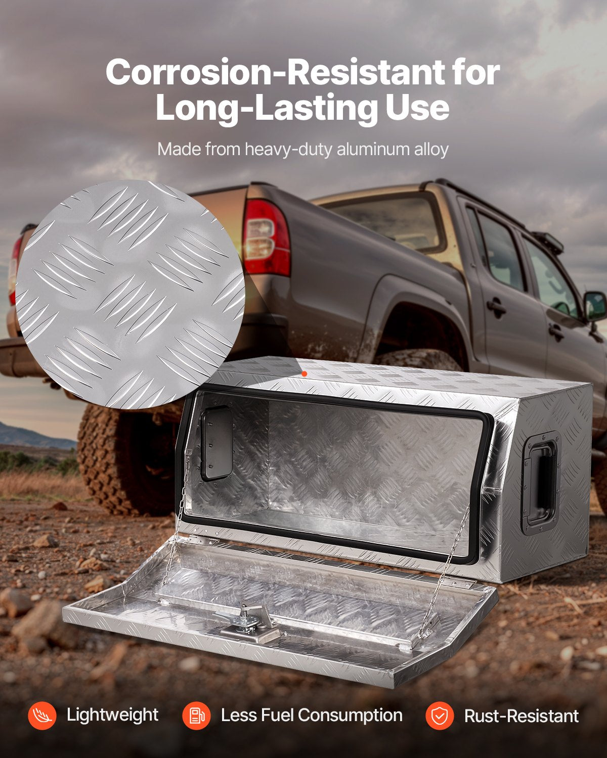 Heavy Duty Aluminum Truck Bed Tool Box, Stripes Plated Tool Box with Side Handle and T-Lock Keys, Storage Toolbox Chest Organizer for Trailer, Pickup, RV, 30"x13"x13"(762x330.2x330.2mm), Silver