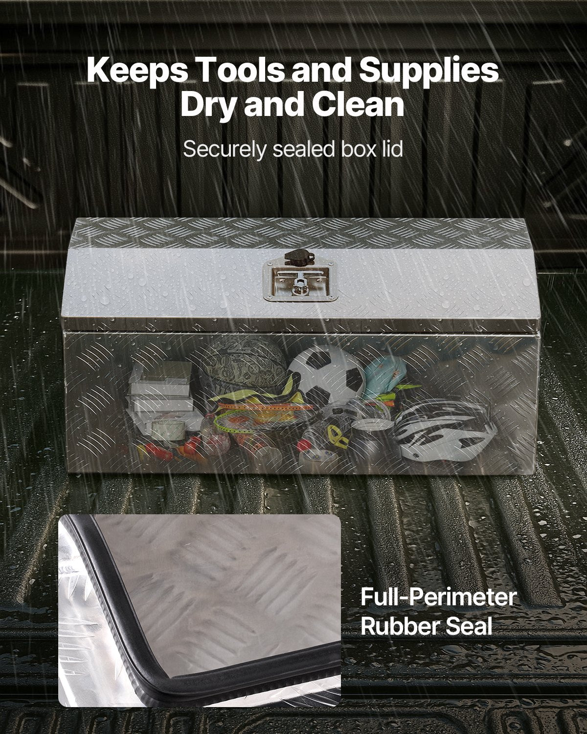 Heavy Duty Aluminum Truck Bed Tool Box, Stripes Plated Tool Box with Side Handle and T-Lock Keys, Storage Toolbox Chest Organizer for Trailer, Pickup, RV, 30"x13"x13"(762x330.2x330.2mm), Silver