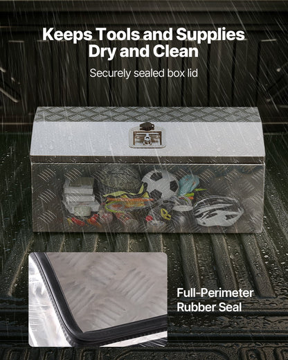 Heavy Duty Aluminum Truck Bed Tool Box, Stripes Plated Tool Box with Side Handle and T-Lock Keys, Storage Toolbox Chest Organizer for Trailer, Pickup, RV, 30"x13"x13"(762x330.2x330.2mm), Silver