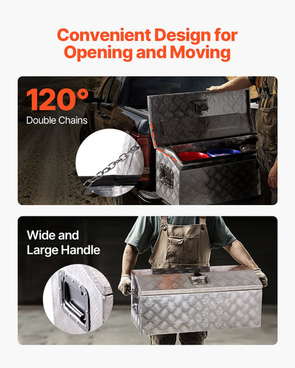 Heavy Duty Aluminum Truck Bed Tool Box, Stripes Plated Tool Box with Side Handle and T-Lock Keys, Storage Toolbox Chest Organizer for Trailer, Pickup, RV, 30"x13"x13"(762x330.2x330.2mm), Silver
