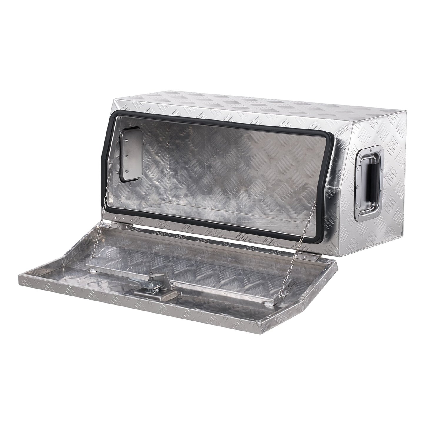 Heavy Duty Aluminum Truck Bed Tool Box, Stripes Plated Tool Box with Side Handle and T-Lock Keys, Storage Toolbox Chest Organizer for Trailer, Pickup, RV, 30"x13"x13"(762x330.2x330.2mm), Silver