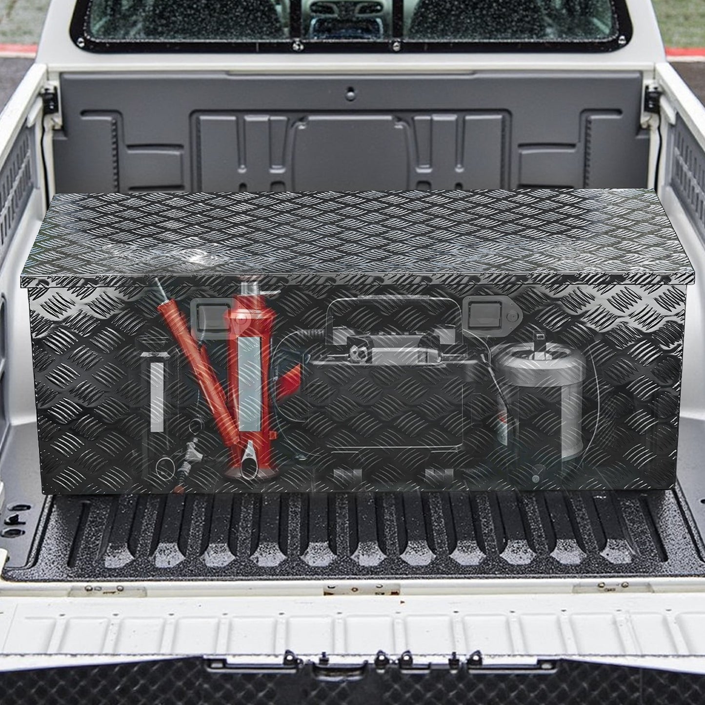 Heavy Duty Aluminum Truck Bed Tool Box, Stripes Plated Tool Box with Side Handle and Locks Keys, Storage Toolbox Chest Organizer for Trailer, Pickup, 48"x19.5"x17.5"(1219.2x495.3x444.5mm), Black