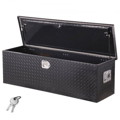Heavy Duty Aluminum Truck Bed Tool Box, Diamond Plate Tool Box with Side Handle and Lock Keys, Storage Toolbox Chest Organizer for Trailer, Pickup, RV, 49"x15"x15"(1244.6x381x381mm), Black