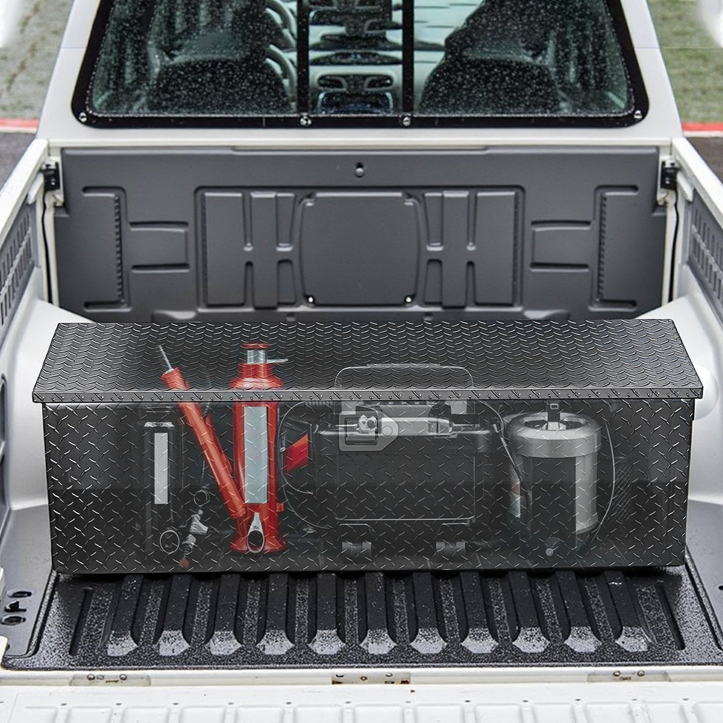 Heavy Duty Aluminum Truck Bed Tool Box, Diamond Plate Tool Box with Side Handle and Lock Keys, Storage Toolbox Chest Organizer for Trailer, Pickup, RV, 49"x15"x15"(1244.6x381x381mm), Black