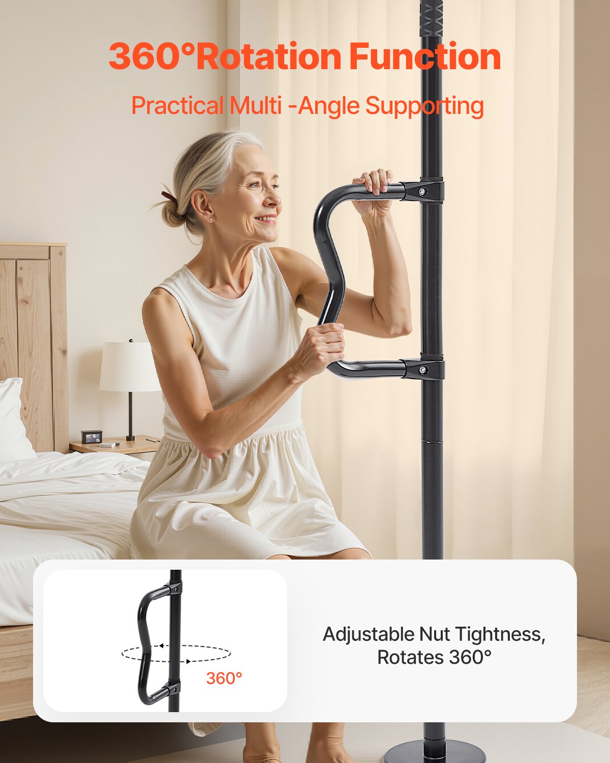 Floor-to-Ceiling Transfer Pole, Tension Mounted Bathroom Grab Bar with Anti-Slip Curve Handle, 300 Lbs Capacity Security Pole for Elderly, Ideal Senior Safety Pole for 7-10 Ft Ceilings, Black