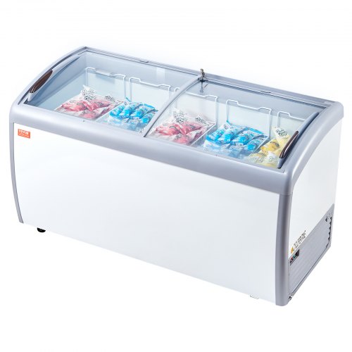 Commercial Ice Cream Display Case, 460 L Chest Freezer, Mobile Glass Top Deep Freezer, Restaurant Gelato Dipping Cabinet with 5 Wire Baskets, 2 Sliding Glass Doosr, Locking Casters, White