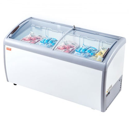 Commercial Ice Cream Display Case, 460 L Chest Freezer, Mobile Glass Top Deep Freezer, Restaurant Gelato Dipping Cabinet with 5 Wire Baskets, 2 Sliding Glass Doosr, Locking Casters, White
