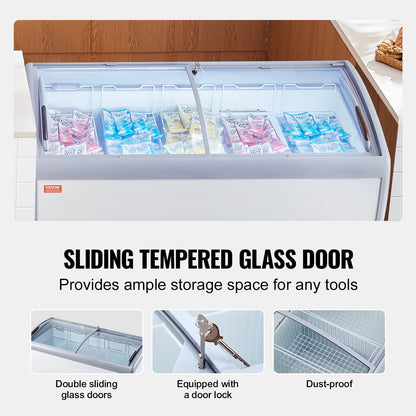 Commercial Ice Cream Display Case, 460 L Chest Freezer, Mobile Glass Top Deep Freezer, Restaurant Gelato Dipping Cabinet with 5 Wire Baskets, 2 Sliding Glass Doosr, Locking Casters, White