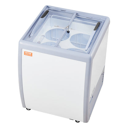 Gewerbliche Eiscreme-Vitrine, 158-Liter-Gefriertruhe, mobiler Tiefkühlschrank mit Glasdeckel, Eiscreme-Auslage für Restaurants, 2 Glasschiebetüren, feststellbare Rollen, weiß