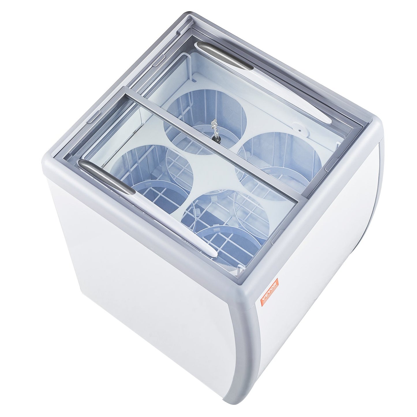 Gewerbliche Eiscreme-Vitrine, 158-Liter-Gefriertruhe, mobiler Tiefkühlschrank mit Glasdeckel, Eiscreme-Auslage für Restaurants, 2 Glasschiebetüren, feststellbare Rollen, weiß