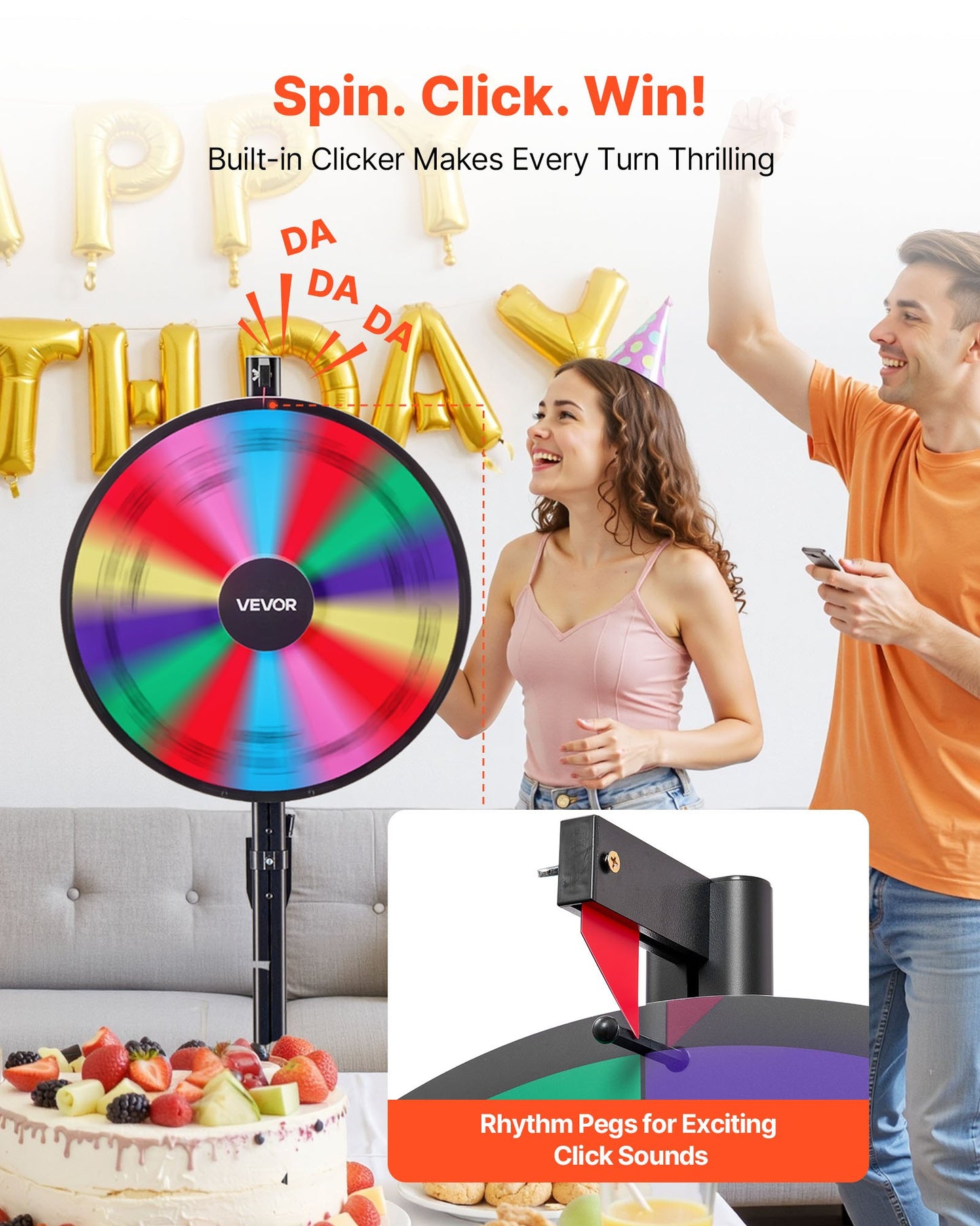 610 mm Spinning Prize Wheel, 14 Slots Spinning Wheel with Stand, Adjustable Height Win Fortune Roulette with a Dry Erase and 2 Markers, 6 Colors, Easy Assembly, for Party Pub Trade Show Carnival