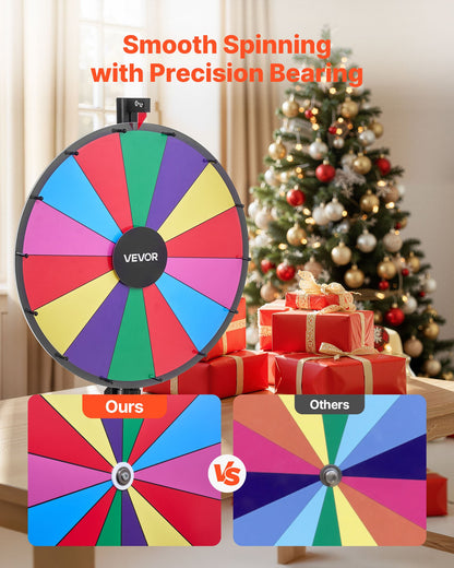 610 mm Spinning Prize Wheel, 14 Slots Spinning Wheel with Stand, Adjustable Height Win Fortune Roulette with a Dry Erase and 2 Markers, 6 Colors, Easy Assembly, for Party Pub Trade Show Carnival