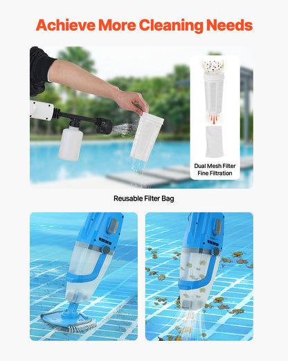 Pool Vacuum, 26 GPM Handheld Cordless Hot Tub Vacuum with Extension Pole, for Deep Cleaning & Strong Suction, Rechargeable Pool Cleaner, Running up to 1Hour, for Above Ground/Inground Pool Spas