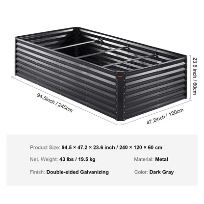 Raised Garden Bed,94.5x 47.2 x 23.6 inch Galvanized Metal Planter Box, Outdoor Planting Boxes with Open Base, for Growing Flowers/Vegetables/Herbs in Backyard/Garden/Patio/Balcony, Dark Gray