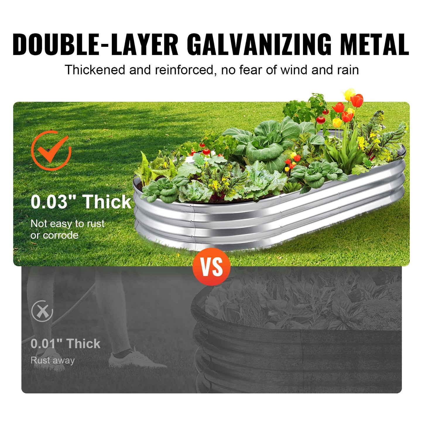Raised Garden Bed, 71.9 x 36.4 x 11 inch Galvanized Metal Planter Box, Outdoor Planting Boxes with Open Base, for Growing Flowers/Vegetables/Herbs in Backyard/Garden/Patio/Balcony, Silver