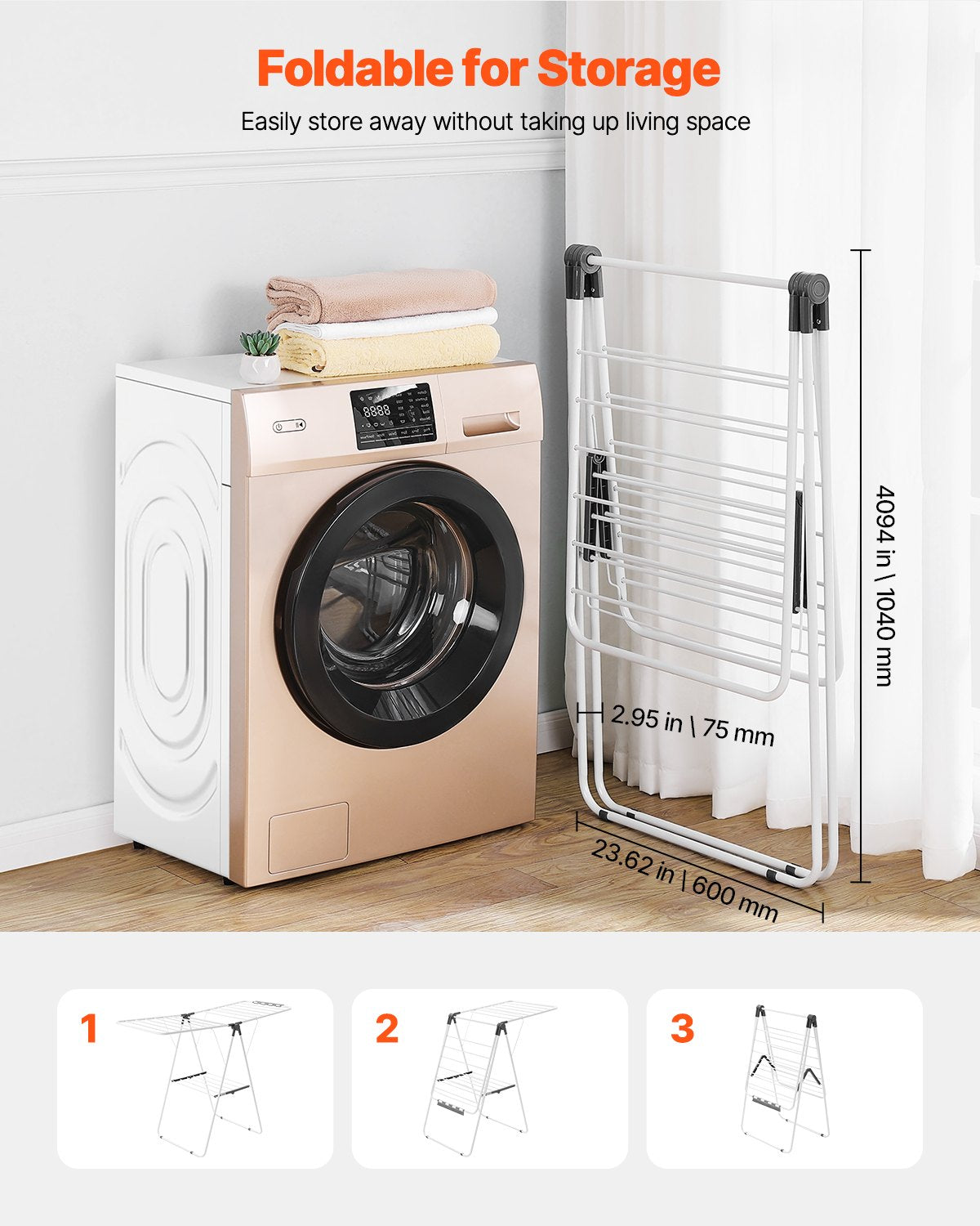 Clothes Drying Rack, 2-Tier Foldable Laundry Dryer Rack with Sock Clips & 21 Drying Rods, Metal Height Adjustable Drying Racks for Outdoor & Indoor, Free-Standing & Space-Saving Hanger, White