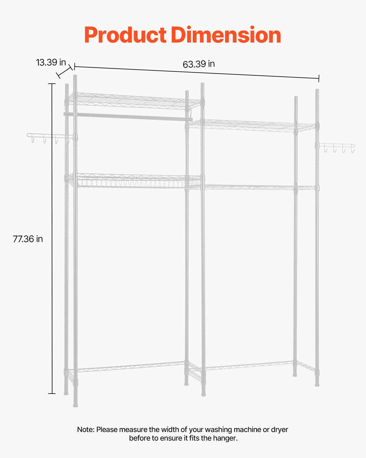 Over Washer and Dryer Storage Shelves, 4 Tiers Laundry Room Drying Rack with Hanger Rod and Hooks, Two Rows Adjustable Washer Shelves Space Saver, for Laundry Room Storage & Organization, White