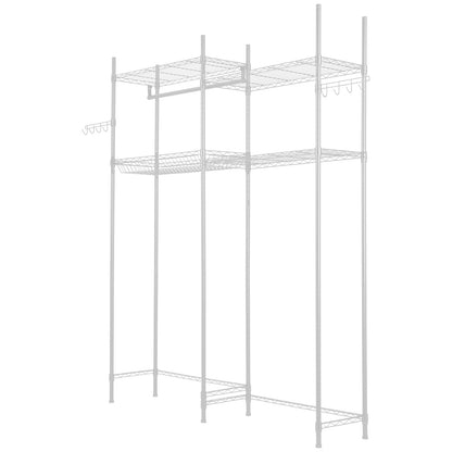 Over Washer and Dryer Storage Shelves, 4 Tiers Laundry Room Drying Rack with Hanger Rod and Hooks, Two Rows Adjustable Washer Shelves Space Saver, for Laundry Room Storage & Organization, White