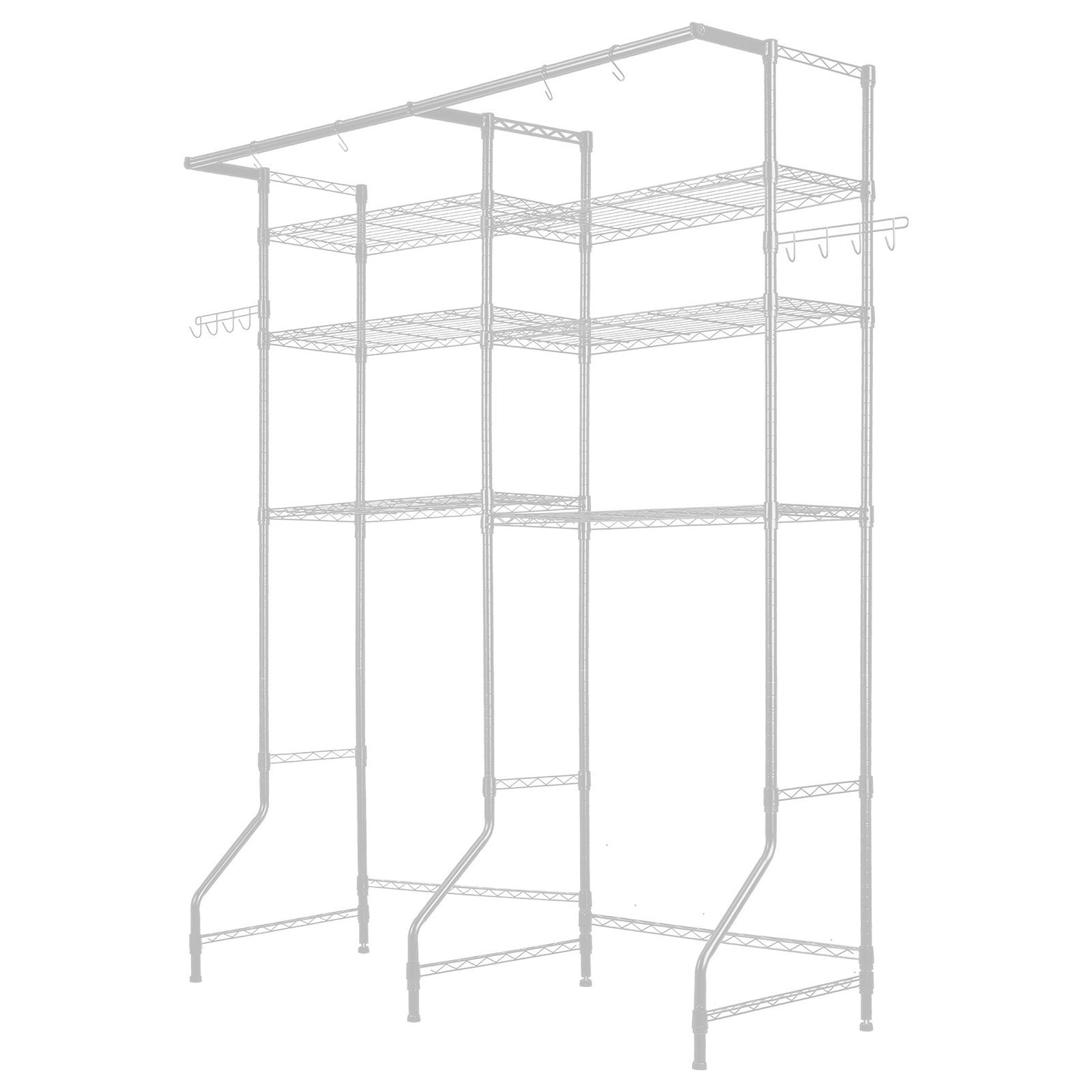 Over Washer and Dryer Storage Shelves, 6 Tiers Laundry Room Drying Rack with Hanger Rod and Hooks, Two Rows Adjustable Washer Shelves Space Saver, for Laundry Room Storage & Organization, White