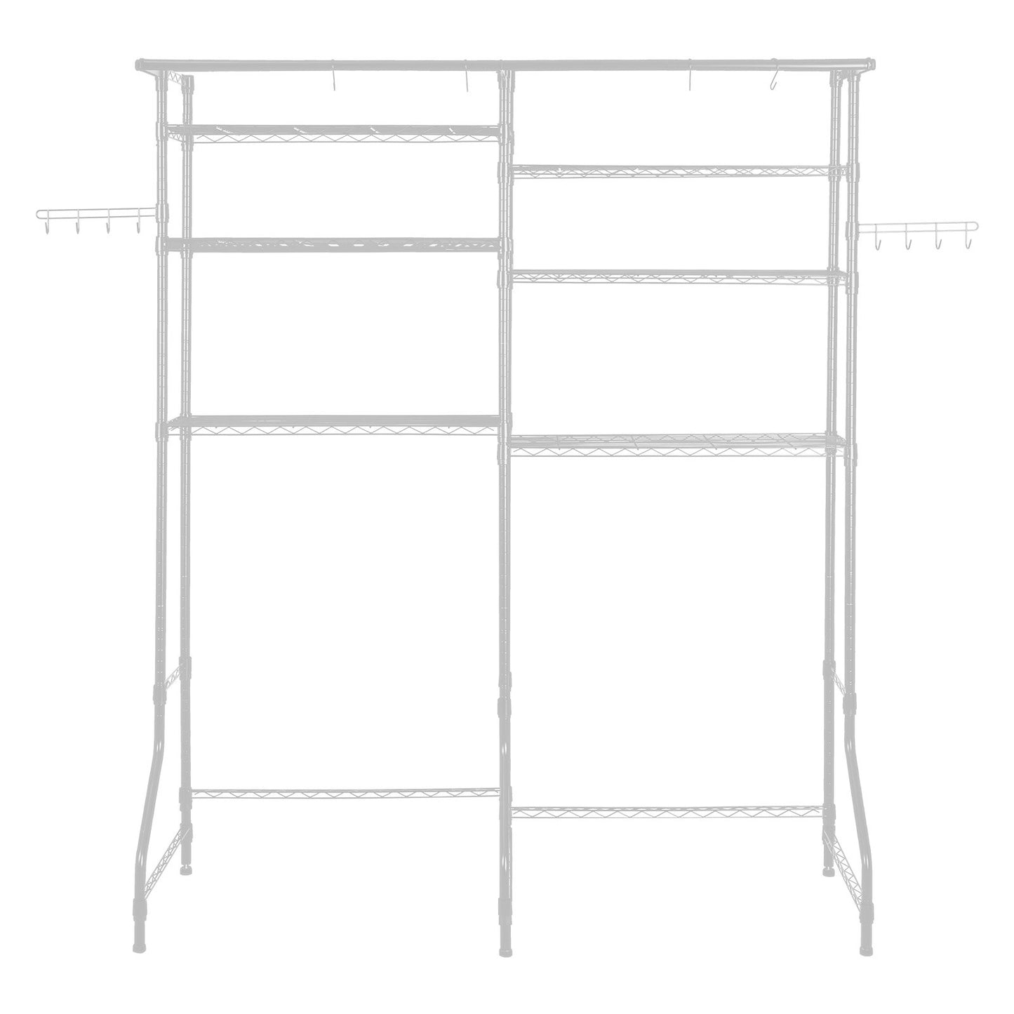 Over Washer and Dryer Storage Shelves, 6 Tiers Laundry Room Drying Rack with Hanger Rod and Hooks, Two Rows Adjustable Washer Shelves Space Saver, for Laundry Room Storage & Organization, White
