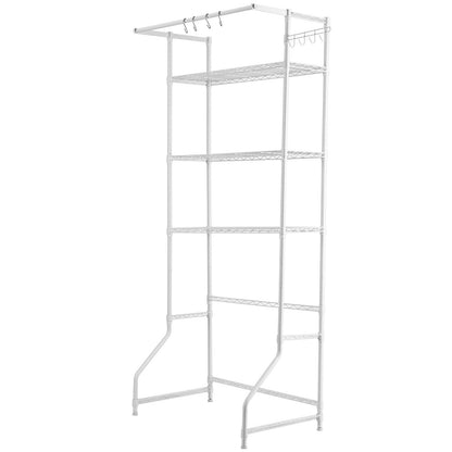Over Washer and Dryer Storage Shelf, 3 Tiers Laundry Room Drying Rack with Hanger Rod and Hooks, Single Row Adjustable Washer Shelves Space Saver, for Laundry Room Storage & Organization, White