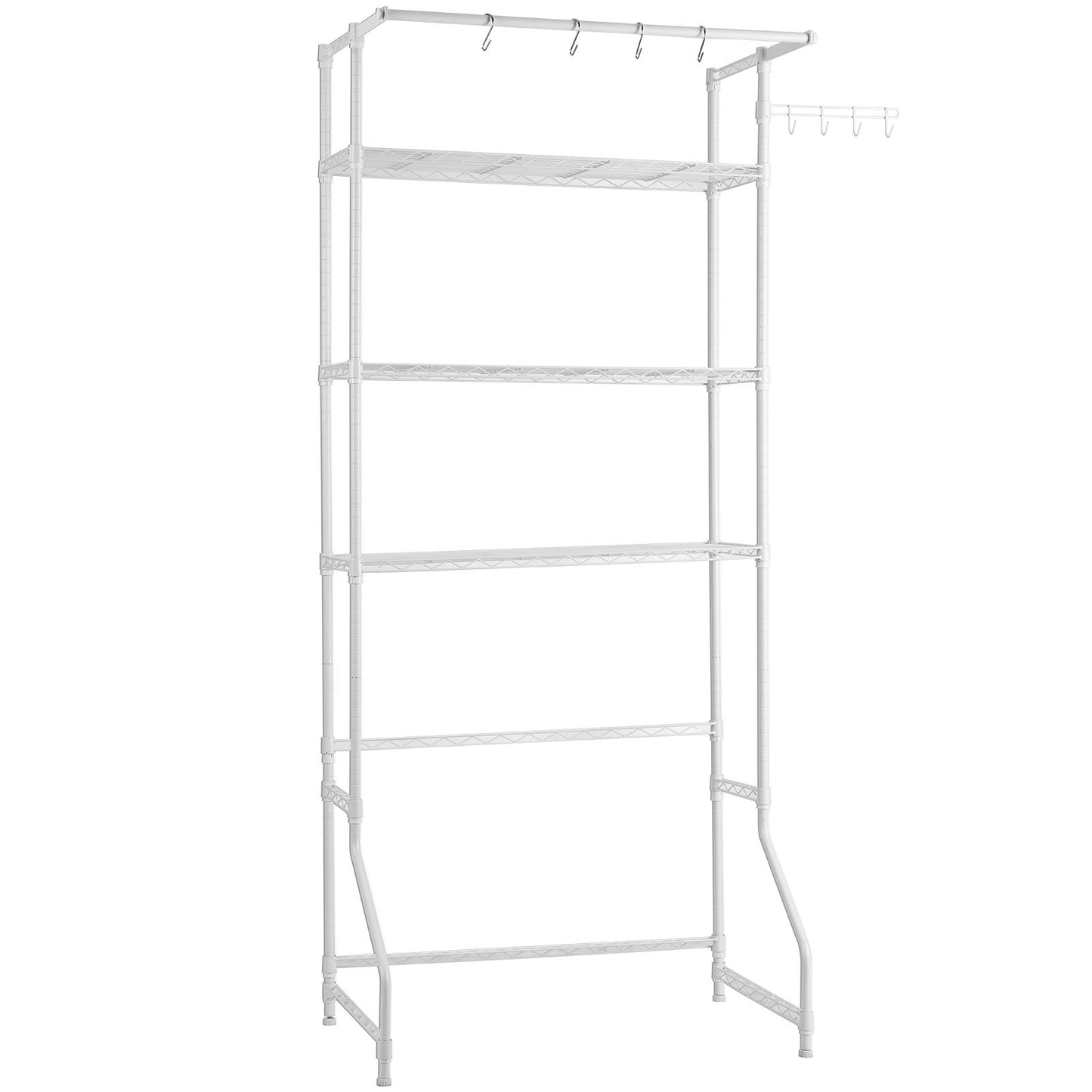 Over Washer and Dryer Storage Shelf, 3 Tiers Laundry Room Drying Rack with Hanger Rod and Hooks, Single Row Adjustable Washer Shelves Space Saver, for Laundry Room Storage & Organization, White