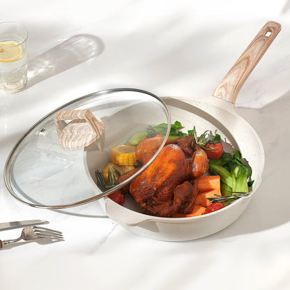 17 Piece Pots and Pans Set, Granite Nonstick Cookware Set, Induction Cookwares, Kitchen RV Cooking Sets with Frying, Sauce, Saute, Tempered Glass Lids, and Pan Protectors, White