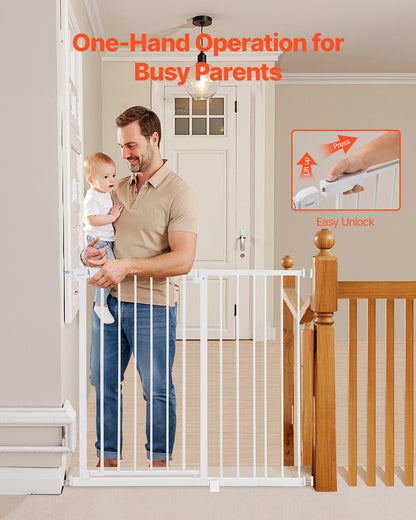 Baby Gate, 26-40 Inches Adjustable Width, 36 Inches High Dog Gate, Easy Step Walk Thru, for Child Pet Security, Pressure Mount Kit, Wall Cups, One-Hand Open, for Stairs and Doorways, White