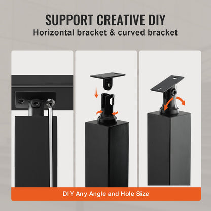 Cable Rail Post, 42 x 1.97 x 1.97", Level Deck Stair Post, Cable Handrail Post Stainless Steel Brushed Finishing Deck Railing DIY Picket Without Hole Stair Railing Kit With Mount Bracket Black