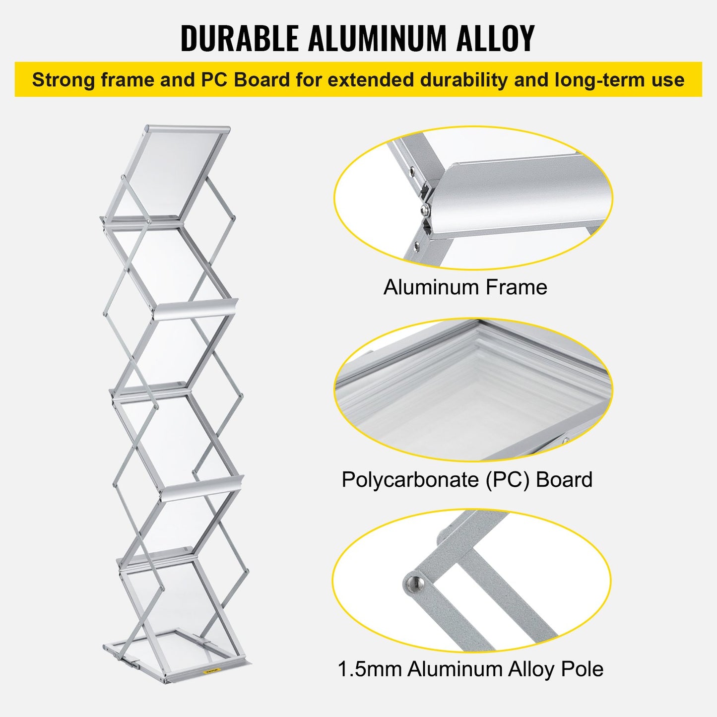 Literature Rack, 6 Pockets, Pop up Aluminum Magazine Rack, Lightweight Catalog Holder Stand w/ Carrying Bag for Living Room, Hotel, Trade Show, Exhibition, Office