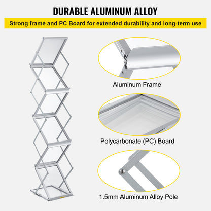 Literature Rack, 6 Pockets, Pop up Aluminum Magazine Rack, Lightweight Catalog Holder Stand w/ Carrying Bag for Living Room, Hotel, Trade Show, Exhibition, Office